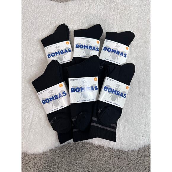 New Bombas Black Crew Socks w Honeycomb Arch Support (Lot 6 Pairs) Size Large - Picture 3 of 4